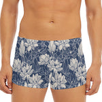 White And Blue Lotus Flower Print Men's Short Boxer Briefs