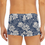 White And Blue Lotus Flower Print Men's Short Boxer Briefs