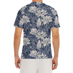 White And Blue Lotus Flower Print Men's Short Sleeve Rash Guard