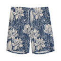 White And Blue Lotus Flower Print Men's Athletic Shorts