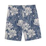 White And Blue Lotus Flower Print Men's Sports Shorts
