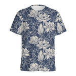 White And Blue Lotus Flower Print Men's Sports T-Shirt
