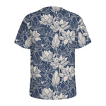 White And Blue Lotus Flower Print Men's Sports T-Shirt