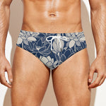 White And Blue Lotus Flower Print Men's Swim Briefs