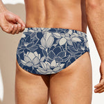 White And Blue Lotus Flower Print Men's Swim Briefs