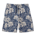 White And Blue Lotus Flower Print Men's Swim Trunks