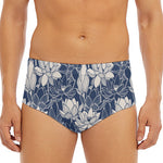 White And Blue Lotus Flower Print Men's Triangle Swim Briefs