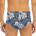 White And Blue Lotus Flower Print Men's Triangle Swim Briefs