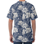 White And Blue Lotus Flower Print Men's Velvet T-Shirt