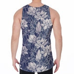 White And Blue Lotus Flower Print Men's Velvet Tank Top