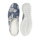 White And Blue Lotus Flower Print Mesh Casual Shoes