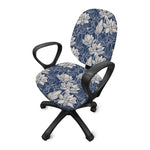 White And Blue Lotus Flower Print Office Chair Cover