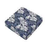 White And Blue Lotus Flower Print Outdoor Seat Cushion Cover