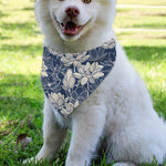 White And Blue Lotus Flower Print Over The Collar Dog Bandana