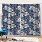 White And Blue Lotus Flower Print Pencil Pleat Curtains