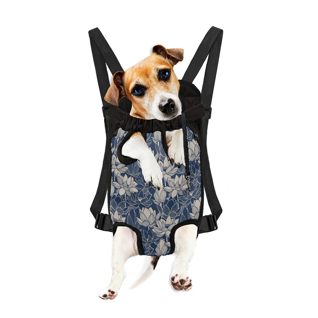 White And Blue Lotus Flower Print Pet Carrier Backpack