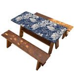 White And Blue Lotus Flower Print Picnic Table Cover