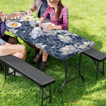 White And Blue Lotus Flower Print Picnic Table Cover