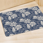 White And Blue Lotus Flower Print Polyester Doormat