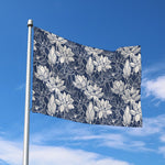 White And Blue Lotus Flower Print Polyester Flag
