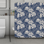 White And Blue Lotus Flower Print Polyester Shower Curtain