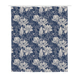 White And Blue Lotus Flower Print Polyester Shower Curtain