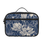 White And Blue Lotus Flower Print Portable Lunch Bag