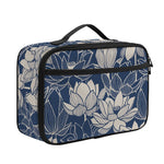 White And Blue Lotus Flower Print Portable Lunch Bag
