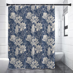 White And Blue Lotus Flower Print Premium Shower Curtain