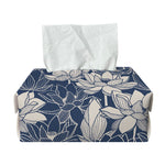 White And Blue Lotus Flower Print Rectangle Tissue Box Cover