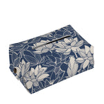 White And Blue Lotus Flower Print Rectangle Tissue Box Cover