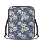 White And Blue Lotus Flower Print Rectangular Crossbody Bag