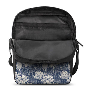 White And Blue Lotus Flower Print Rectangular Crossbody Bag