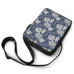 White And Blue Lotus Flower Print Rectangular Crossbody Bag