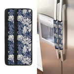 White And Blue Lotus Flower Print Refrigerator Handle Covers