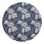 White And Blue Lotus Flower Print Round Blanket