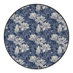 White And Blue Lotus Flower Print Round Floor Mat
