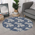 White And Blue Lotus Flower Print Round Rug