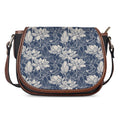 White And Blue Lotus Flower Print Saddle Bag