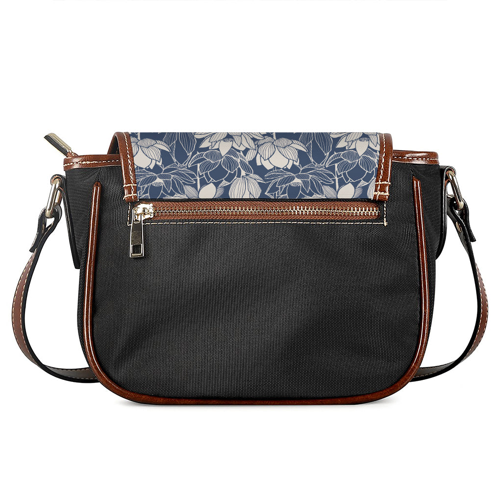 White And Blue Lotus Flower Print Saddle Bag