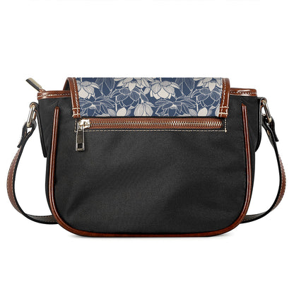 White And Blue Lotus Flower Print Saddle Bag