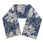 White And Blue Lotus Flower Print Scarf