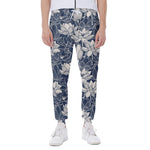 White And Blue Lotus Flower Print Scuba Joggers