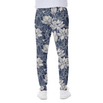 White And Blue Lotus Flower Print Scuba Joggers