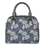 White And Blue Lotus Flower Print Shoulder Handbag