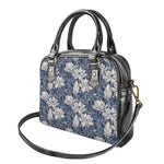 White And Blue Lotus Flower Print Shoulder Handbag