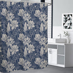 White And Blue Lotus Flower Print Shower Curtain