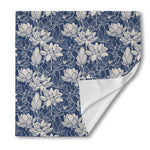White And Blue Lotus Flower Print Silk Bandana