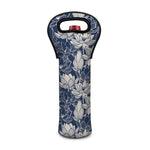 White And Blue Lotus Flower Print Single Neoprene Wine Tote