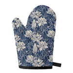 White And Blue Lotus Flower Print Single Oven Mitt
